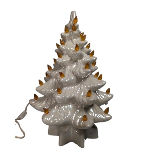 Other - 13" Vintage Ceramic Lighted Christmas Tree Lusterware White W/Gold  Bulbs